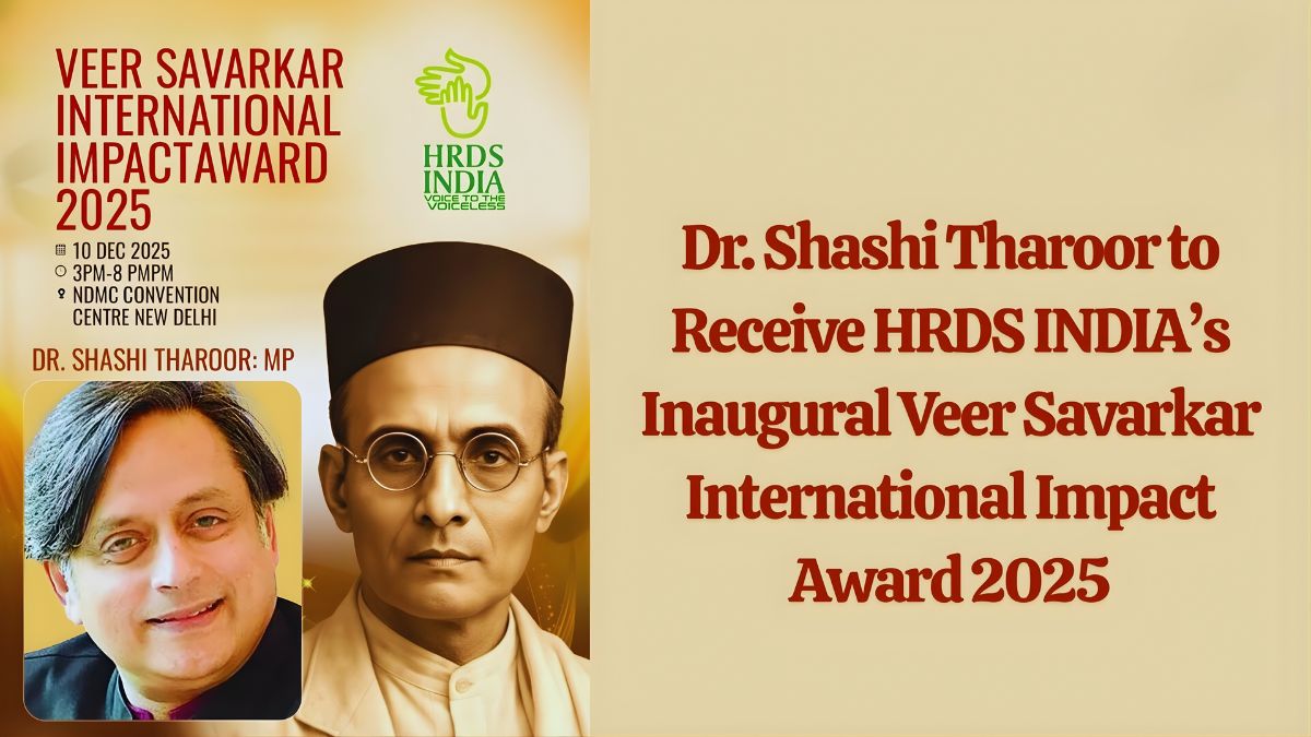 Dr. Shashi Tharoor to Receive HRDS INDIA’s Inaugural Veer Savarkar International Impact Award 2025